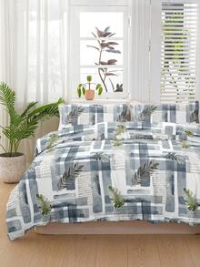 2/3pcs Watercolor Plaid Tropical Green Leaf Print Duvet Cover Set(1 Duvet Cover & 2 Pillowcase)Soft And Skin-Friendly Duvet Cover Bedding Set For Home, All Season Bed Sheets Set - Multicolor - View 1