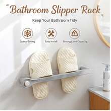 Estante para pantuflas de baño montado en la pared, estante para zapatos de baño montado en la pared, estante para zapatos sin taladro, estante de almacenamiento - Gris - Ver 3