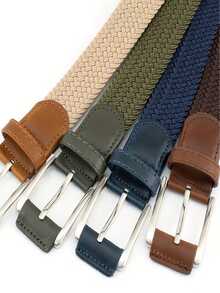 1PC Men's Woven Stretch Belt Multi-Color Options Punch-Free Elastic Stretchable Fashion Casual Golf Belt Daily Wear - Black - View 7