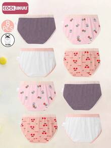 Coollikuli 8 buah celana dalam segitiga anak perempuan aneka warna, nyaman dan lembut, cocok untuk ukuran sedang dan besar, motif kartun ceri dan buah-buahan, ungu, aprikot, putih. - MultiWarna - View 2