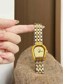 1pc Gold Oval Quartz Watch For Women, Elegant And Fashionable, Suitable For Daily Wear, Birthday, Graduation Gift, Casual Gathering And Party - Silver and Gold - View 3