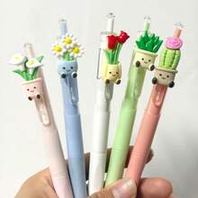 1set/5pcs Creative Plant-Themed Retractable Ballpoint Pens, Quick-Drying Floral Pens With Black Ink, Random Colors,Smooth Writing, Suitable For School, Note-Taking, And Office Use, Back To School - Bonsai Pen - View 5