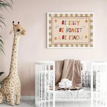 1pc Canvas Framed Baby Room Wall Art Decor, "Be A Mischievous One, Be An Honest Person, Be A Kind Person" Positive Inspirational Poster, Bohemian Style Baby Room Wall Decor, Ready-To-Hang Framed Artwork Suitable For Toddler Bedroom And Playroom, Baby Shower Gift, Gentle Character Building Theme Artwork, Cute Hand-Drawn Imaginative Children's Room Accent Decor, Kindergarten Decoration, Baby And Children's Gift - Multicolor - View 10