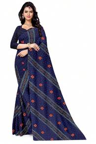 Estationeryhouse Bandhani Diagonal Print With Unstitched Blouse Piece - Navy Blue - View 3