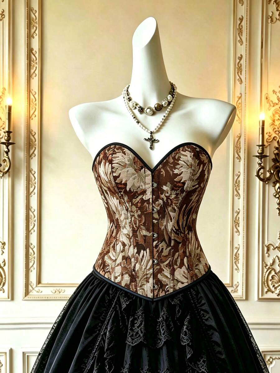 2026 Ny elegant bandeau-topp i jacquard, lämplig för utomhusbruk vår/sommar - Brun - Visa 1