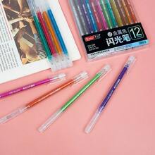 12pcs Student Pearlescent Colorful Glitter Color-Changing Gel Pens, Marker Fluorescent Pens, Highlighter 12-Color Coloring Pens - Multicolor - View 4