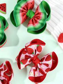 4 Stücke Wassermelone & Erdbeere Schleife Haarspangen, Fruchtmuster Haarstyling-Clips, süße blumenförmige Schleife Haarspangen, Feiertags- & Alltags-Haaraccessoires für Teenager - Verschiedenfarbig - Übersicht 3