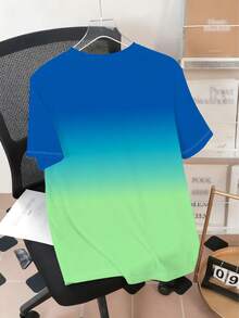 Men's Casual Sports Set With "Sunset Gradient Design And BLANCE Letter" Pattern - Made Of Polyester Knit Fabric, Round Neck Design, Drawstring Shorts, Pocket Details, Regular Fit, Suitable For Plus Size - Green - View 3