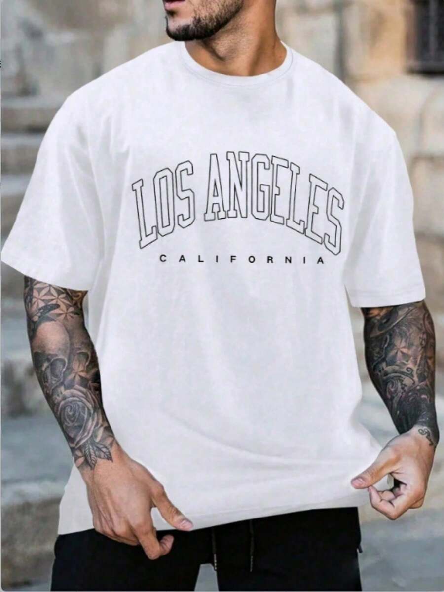 Men's Letter Print T-Shirt - White - View 1