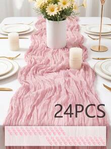 24pcs Olive Green Sheer Table Runners, Suitable For Forest Theme Shower, Bridal Wedding Decor, Rustic Style Table Decoration, Party, Communion, Engagement Center Pieces - Multicolor - View 100