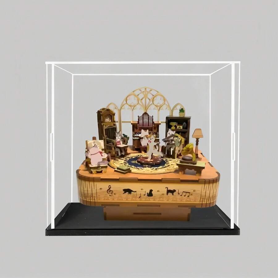 1pc Transparent Self-Assembly Display Box, Transparent Dust-Proof Protective Storage Cabinet, Black Base Storage Box - White - View 1