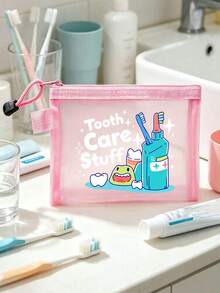 Star Teeth「Tooth Care Stuff」卡通字母圖案透明收納袋，網格便攜化妝包，盥洗用品收納袋，旅行化妝包；度假必備海灘收納用品；返校、寄宿學校、週末度假與日常通勤收納袋；可折疊輕量化妝包，適合商務旅行與便攜隨身包，小化妝包，化妝品收納盒，收納袋，大容量收納袋，送給女性、返校、情侶、父親節、生日的創意禮物 - 彩色 - 查看 12