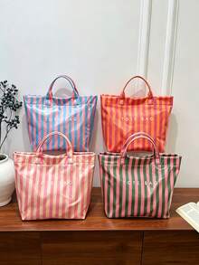 1pc PVC Striped Tote Bag Large Capacity Beach Bag Women's Shoulder Bag Lightweight Waterproof Suitable For Students/Girls/Young People Travel Beach Fitness Shopping Daily Use - Multicolor - View 9