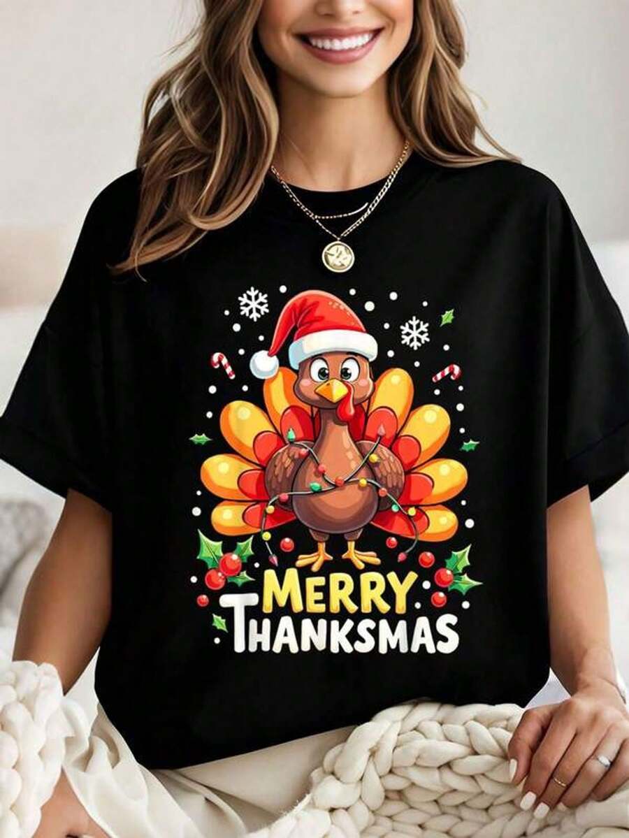 Camiseta de Navidad de Turquía Santa Feliz Agradecimiento Acción de Gracias Camisetas gráficas para mujeres tops cortos conjuntos de verano para mujeres tops de verano Camiseta de arte