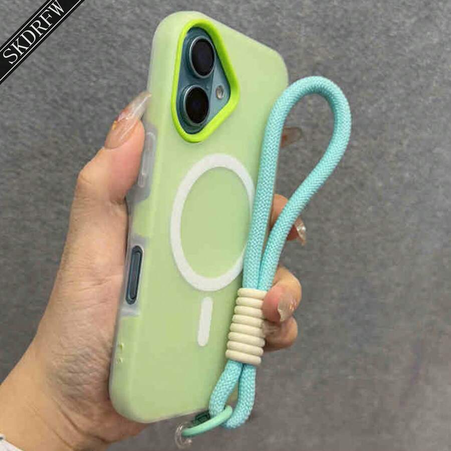 1 Stylish Phone Case, Does Not Include Lanyard Or Stand, New Minimalist Niche Design With Large Holes, Light Yellow Jelly Skin Feel, Two-In-One Magnetic Protective Case With Hand Strap For 17 17air 17pro 17promax 16 16plus 16pro 16promax 15 15pro 15promax 14 14pro 14promax 13 13pro 13promax 12 12pro 12promax 11, Can Store Photos. - 綠色 - 查看 1