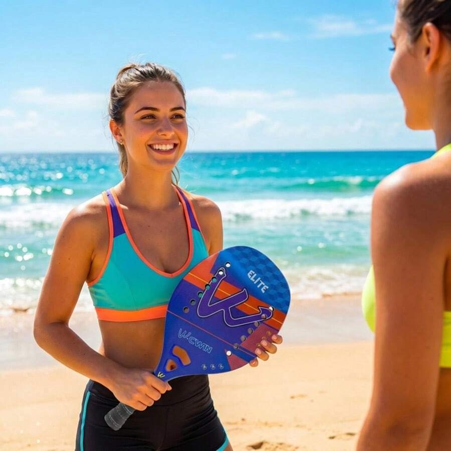 Professional Adult Beach Tennis Racket With Carbon Fiber Surface, Lightweight Shock Absorption, Includes Protective Storage Bag, Suitable For Training And Competition - Multicolor - View 1