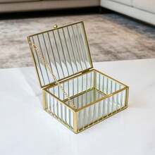 SIQIZHOU 1pc Transparent Striped Glass Jewelry Box With Copper Metal Frame - Striped Glass - View 2
