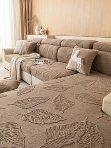 1pc Solid Color Fleece Sofa Cover, Elastic Stretch Fit, Comfortable Minimalist Ins Style, Pet-Friendly Anti-Slip Anti-Dirt, Machine Washable, All-Season Universal Sofa Protector For Living Room, Bedroom, Study, Suitable For L-Shaped 1/2/3/4 Seater Sofas - Khaki - View 4