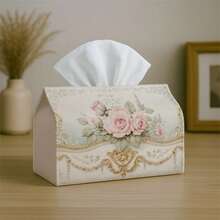 1pc Vintage Floral Tissue Box Cover - Rose Border Decorative Design, Party Tissue Box, Multi-Functional Suitable For Kitchen & Dining Room, Coffee Table And Dining Table, Durable Fabric Napkin Storage Box - Multicolor - View 6