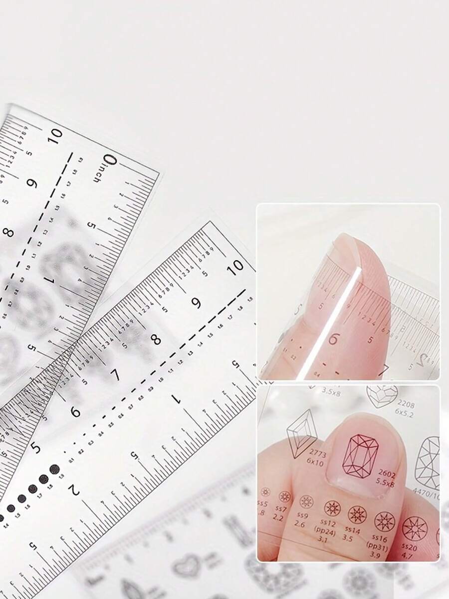 1件美甲測量尺，簡易超薄軟尺，便攜透明美甲水鑽測量工具 - 彩色 - 查看 1