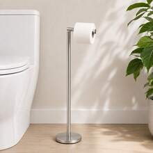 Inde CONFORTIME | Porte-papier toilette sur pied en acier inoxydable 72 x 15 cm, support vertical avec base stable, porte-rouleau de papier toilette sans perçage, accessoire de salle de bain pour une organisation optimale - Porte-rouleau de papier toilette en métal - Voir 1