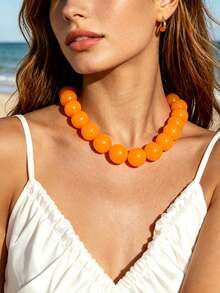 1pc European & American Bohemian Geometric Semi-Transparent Beaded Necklace For Women, Summer Beach Vacation - Handmade Acrylic Beaded Necklace - View 6