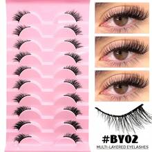 10 Pairs Natural Half-Piece Cat Eye Style False Eyelashes, Fluffy Long 3D Faux Mink Hair False Eyelashes Set, Soft False Eyelash Strips, Suitable For Cosplay And European And American Style Eyelash Extensions - Black - View 3