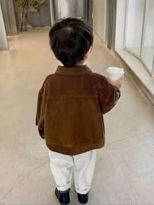 Boys' Spring/Autumn Corduroy Casual Jacket, New Korean Style, Stylish Versatile Top For Toddlers And Young Children - Brown - View 2