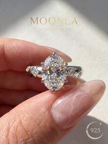 1 pieza Anillo ovalado elegante de plata de ley 925, adecuado para uso diario de mujer, boda, fiesta, regalo del Día de San Valentín - Huevo geométrico - plata - Ver 4