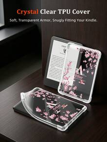 客製化 26 個字母櫻花圖案與姓名 Kindle 保護殼，適用於全新 Kindle Paperwhite 第 12 代 (2024, 7 吋)，薄型防刮矽膠背蓋，相容 6 吋全新 Kindle (第 11 代 2024/2022 發行)、Clara Colour、Clara Bw 6 吋、Libra Colour 7 吋 - 彩色 - View 5