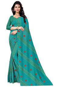 Estationeryhouse Bandhani Diagonal Print With Unstitched Blouse Piece - Turquoise - View 3