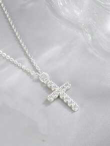 MECYLIFE 1pc Women's Zirconia Inlaid Cross Necklace, Simple Daily Wear Jewelry, Layerable Cross Pendant Necklace - cross - View 6
