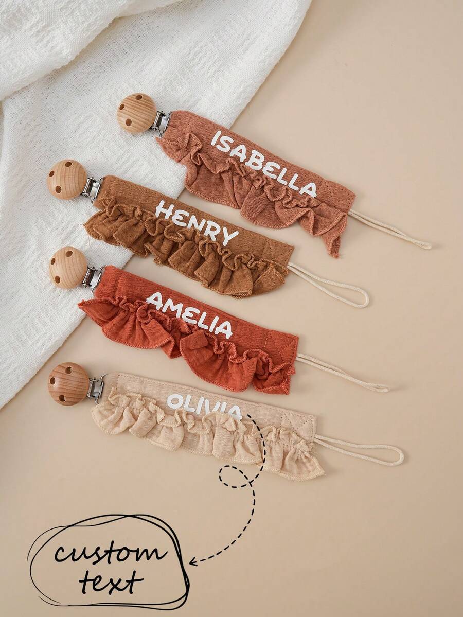 1pc Personalized Custom Name Baby Pacifier Chain Wooden Dummy Holder For Infant Anti-Drop Chain Nipple Clips Baby Essentials - Multicolor - View 1