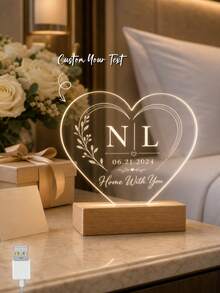 1PC Custom Heart Acrylic LED Night Light, Personalized Couple Initials Lamp With Date, Warm Bedside Decor Gift For Anniversary, Wedding, Engagement, Valentine's Day, Bedroom, Home, Romantic Room Decoration - Multicolor (Style 1) - View 5
