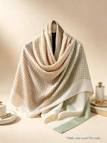 Moemton 漸層金小碎花印花絲巾，法式極簡商務披肩，優雅辦公必備 - 杏色 - 查看 8