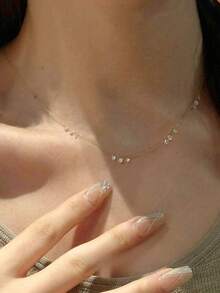 1pc S925 Sterling Silver Gentle Minimalist Tassel Necklace For Women, Versatile For Shopping, Commuting, Dating, Cool And Soft Atmosphere, Niche Luxury, Photogenic Collarbone Chain, Suitable For Birthday, Confession, Romantic Gift For Girlfriend, Best Friend - Tassel - View 4