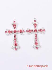6pcs Random Assorted Baroque Hollow Rhinestone Cross Alloy Pendants, Niche Dark Style DIY Beaded Accessories, Handmade Bracelet Necklace Material - Multicolor - View 12