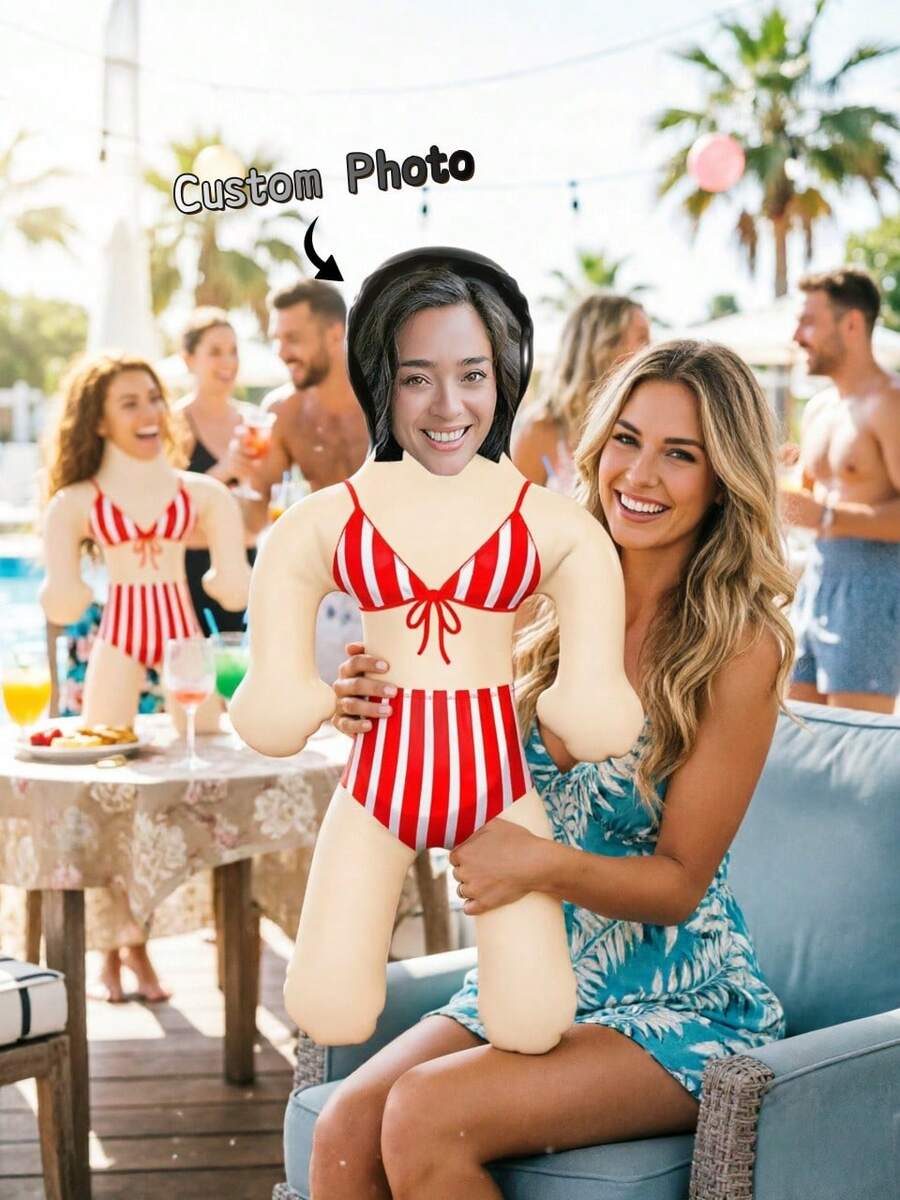 1pc Customized Inflatable Blow-Molded Prop, Personalized Face, Pool Party Prop, Beach Party Gift, Bachelor Party Gift, Anniversary, Special Occasion - Multicolor - View 1