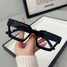 Men's Plastic Full Rectangular Frame Windproof Classic Portable INS Style Casual Transparent Glasses, Suitable For Office Wear, Cosplay, Reading Decoration - Black - View 8
