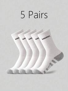 Commuter & Outdoor Dual-Use Letter Mid-Calf Socks, Colorblock Durable Foot Protection Structure, Minimalist WORK Print Accent, Soft High Elasticity Without Tightness, Breathable Moisture-Wicking Non-Stuffy, Suitable For Hiking, Daily Work, Short-Distance Sports - Multicolor - View 4