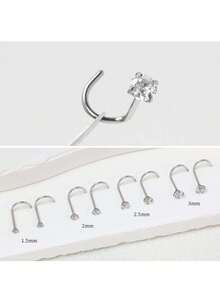 8pcs Gold/Silver S-Shaped Nose Ring Set, Multi-Size Clear CZ Nose Piercing Jewelry, Minimalist Daily Wear, Unisex - 8 Pcs Nose Stud - View 2