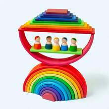 Solid Wood Rainbow Stacking Blocks, Early Education Educational Puzzle Toy For Toddlers, Develops Logical And Creative Thinking, Free Construction Of Multiple Shapes, Home And Kindergarten Brain Development Toy - Multicolor - View 4
