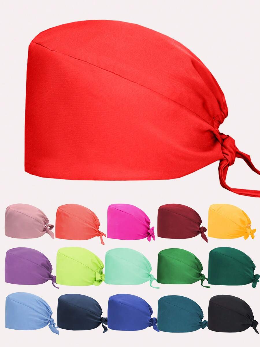 1pc Solid Color Polyester (Polyester) Elastic Nursing Cap Hospital Nursing Center Brimless Hat Unisex Beauty Cap All Seasons