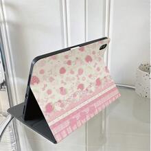 1件粉白蕾絲格紋草莓拼接三折平板保護殼，相容 iPad Air 6/5/4 & 10 (10.9 吋)/Pro 2024、Air M3/A16 2025，相容 Galaxy Tab S9 FE/S8 Plus/S7/S10、Oppo Pad、 MatePad、Vivo Pad、Honor Pad、 Xiaoxin Pad - 彩色 - 查看 7