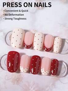 30 pièces Ensemble de faux ongles courts ovales à pois, comprend 1 adhésif double face et 1 lime à ongles, ongles courts à pois convenant pour les fêtes, la danse et l'usage quotidien - Multicolore - Voir 2