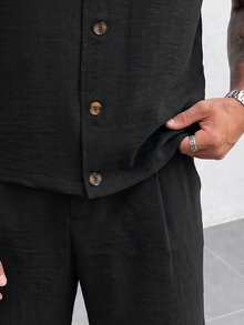 Herren Old Money Stil Lässig Set, Sommer Neu Herren Kunstleinen V-Ausschnitt ärmellose Weste und Lässig Shorts Set, minimalistisches schlankmachendes Outfit, Herren Lässig Hemd und Hose 2-teiliges Set - Schwarz - Übersicht 5