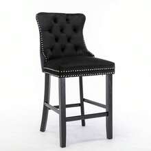 Set Of 2 Bar Stools With Velvet Upholstery / Medieval-Modern Style Bar Stools / Weight Capacity Up To 300 Lbs / High-Elasticity Foam / Suitable For Restaurants Or Kitchens - 黑色 - 查看 6