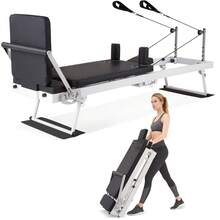 Studyset Pilates Reformer Machine For Home Gym, Foldable Pilates Equipment With Jump Board, Springs And Cords, Adjustable Resistance Trainer, Compact Pilates Machine For Full Body Workout - White - View 9