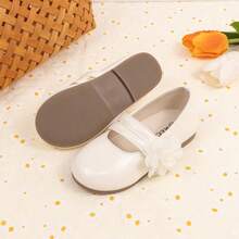 Zapatos planos cómodos para bebé con correa de tobillo, cierre de y decoración floral, estilo princesa sencillo - Beis - Ver 6