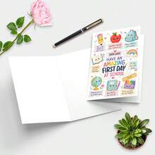 1PC-Back To School Greeting Card With Envelope, Exquisite First Day Of School Card With Cute Apple Pen Shaped Backpack And Rainbow Pattern Design, Back To School Party Gift For Students And Teachers - A - View 5